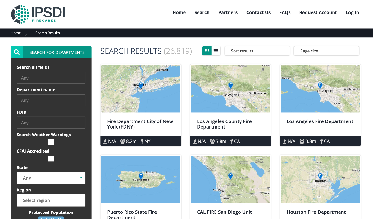 Search FireCARES for US Fire Departments